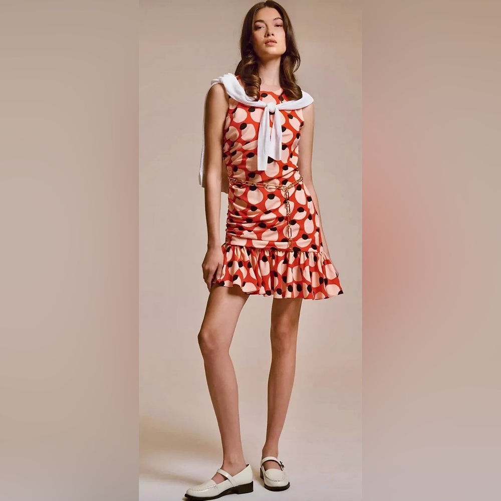 Anthropologie | Hutch Sleeveless Shirred
Asymmetrical Flounce Hem Mini Dress ZB6
